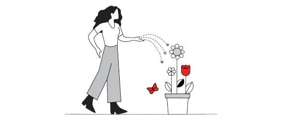 Illustration of woman “watering” flowers
