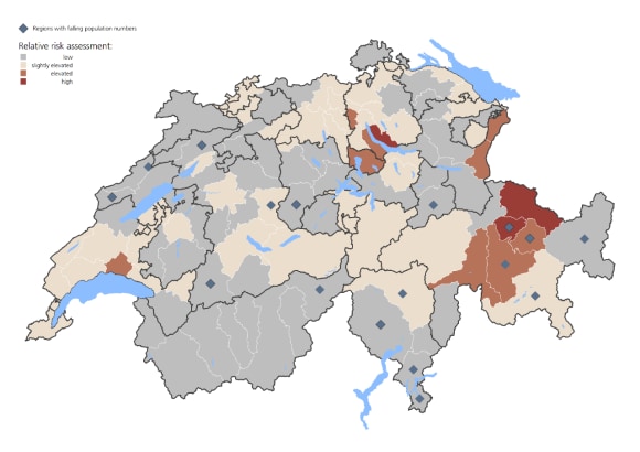 Real estate prices in different regions in Switzerland are compared with rental prices. The resulting map shows which regions are at risk of a real estate bubble.