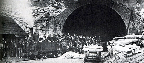 Bau des Gotthard-Eisenbahntunnels