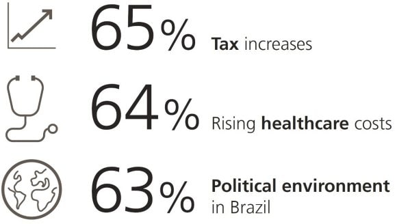 65% say tax increases, 64% say rising healthcare costs, and 63% say policatial enviornment in Brazil.