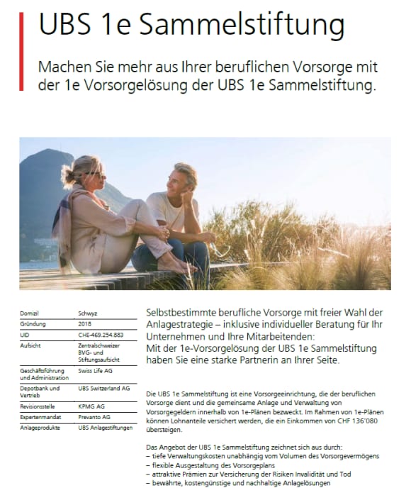 UBS 1-e Sammelstiftung brochure's cover