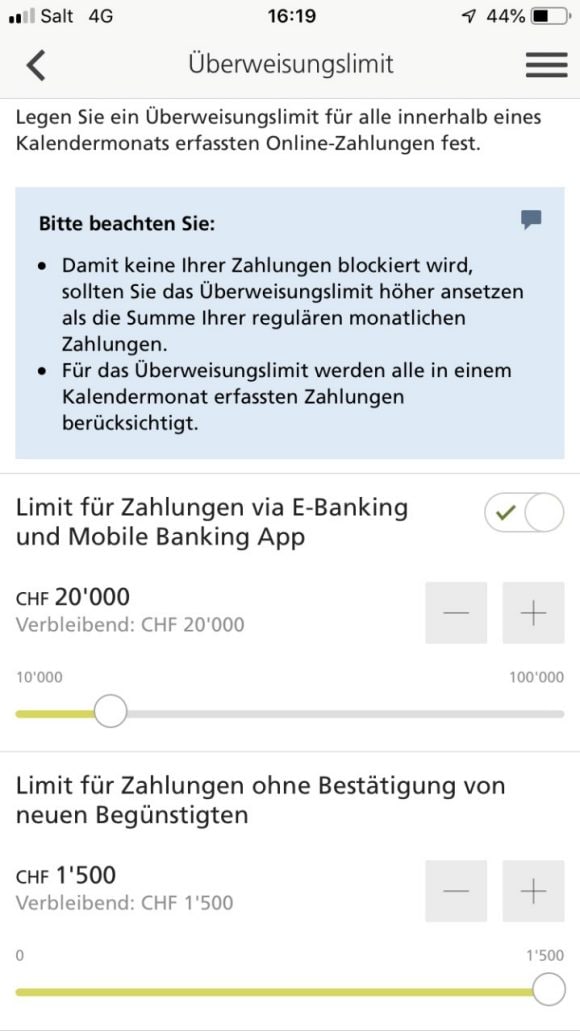Überweisungslimit im Mobile Banking einstellen