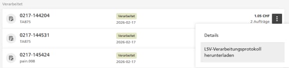 Screenshot aus dem E-Banking zum Herunterladen der LSV-Datei