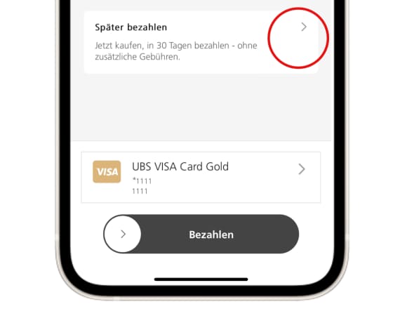 Screenshot der Meldung, um die Zahlungsmethode auf “Später bezahlen” zu ändern