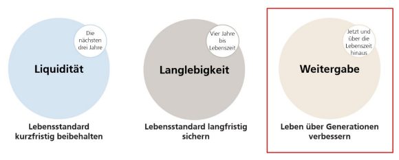 Grafik zur Vermögensstrategie von UBS Wealth Way mit drei Kreisen.