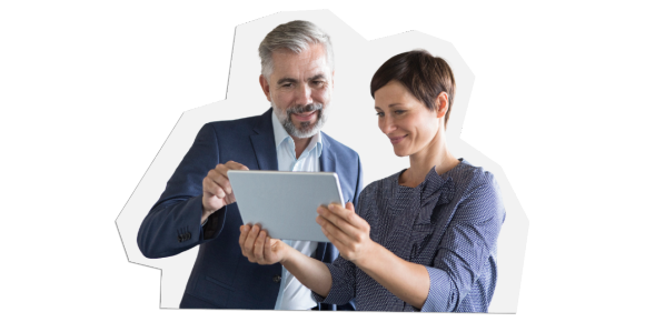 Illustration of woman an man watching tablet
