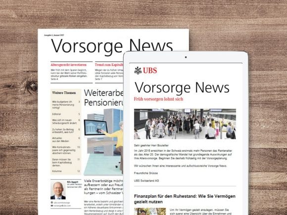 Die Titelseite des Vorsorge- Newsletters