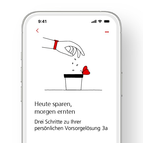 Smartphone mit Startbildschirm für die Eröffnung einer Vorsorgelösung 3a.