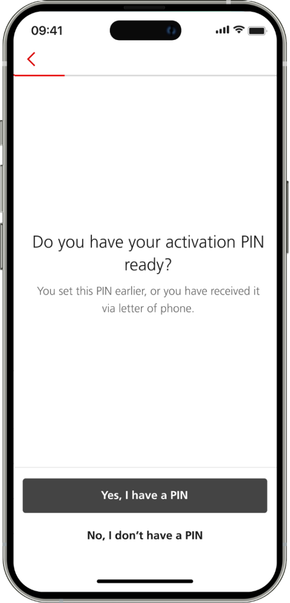 Access App activation PIN entry readiness confirmation.