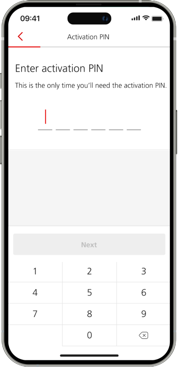 UBS Access App – enter activation PIN.