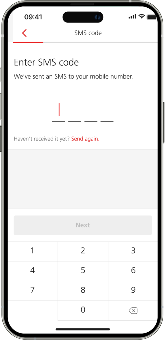 UBS Access App – enter SMS code.