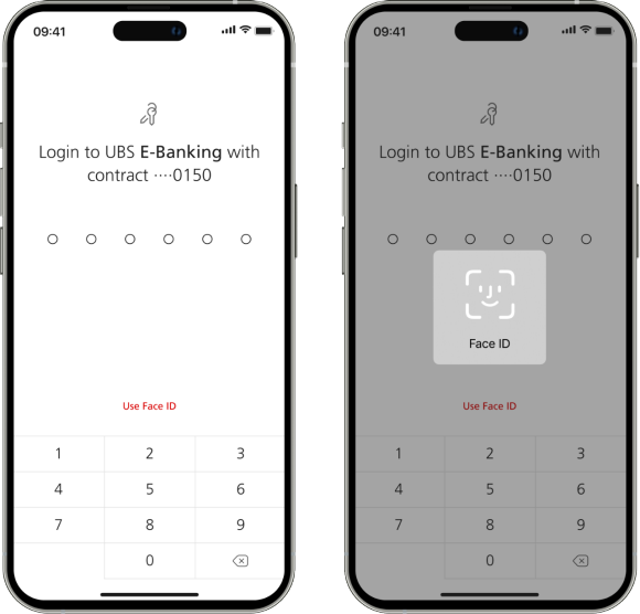 UBS Access App PIN entry for E-Banking login.
