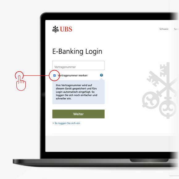  E-Banking login page with saved contract number.
