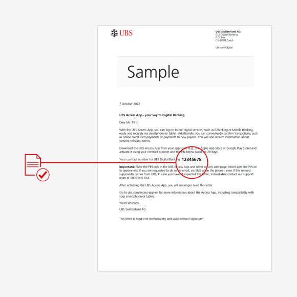 Activation PIN letter showing contract number.