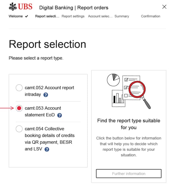 E-Banking Screenshot: report selection