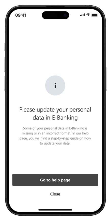 Image of an app with info: Please update your personal date