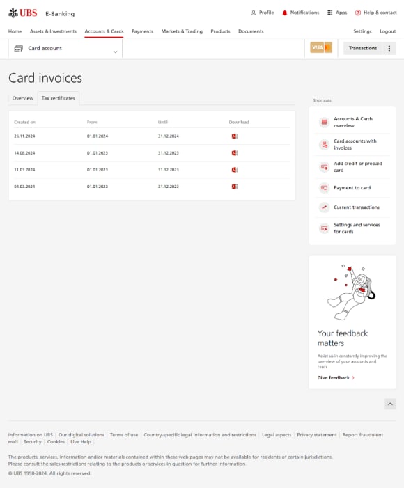 Card invoices