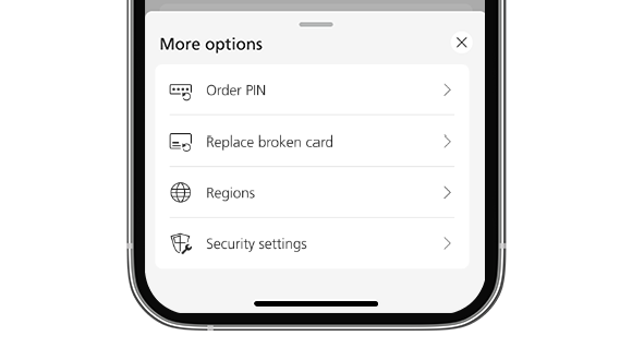 Mobile Banking Screenshot: Menü - Ersatzkarte bestellen