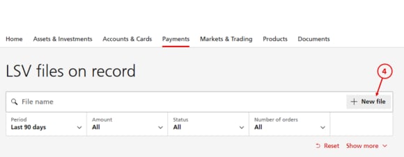 Screenshot from e-banking to add a new file under "Recorded LSV files"
