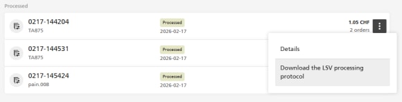 Screenshot from e-banking for downloading LSV file