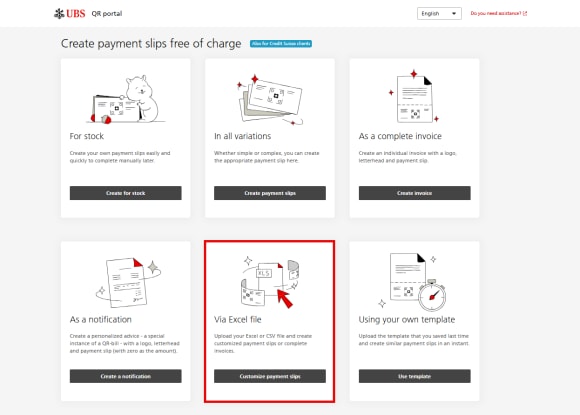Screenshot from the QR portal: “Via Excel file”