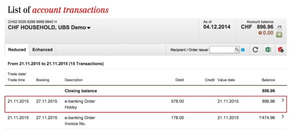 Checking payments in E-Banking