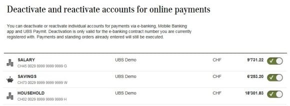Deactivating accounts for online payments