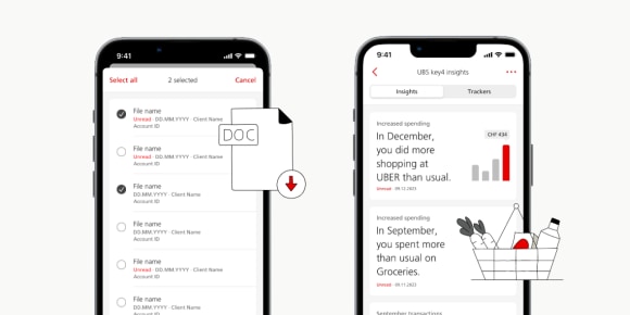 Bank documents and UBS key4 insights in UBS Mobile Banking