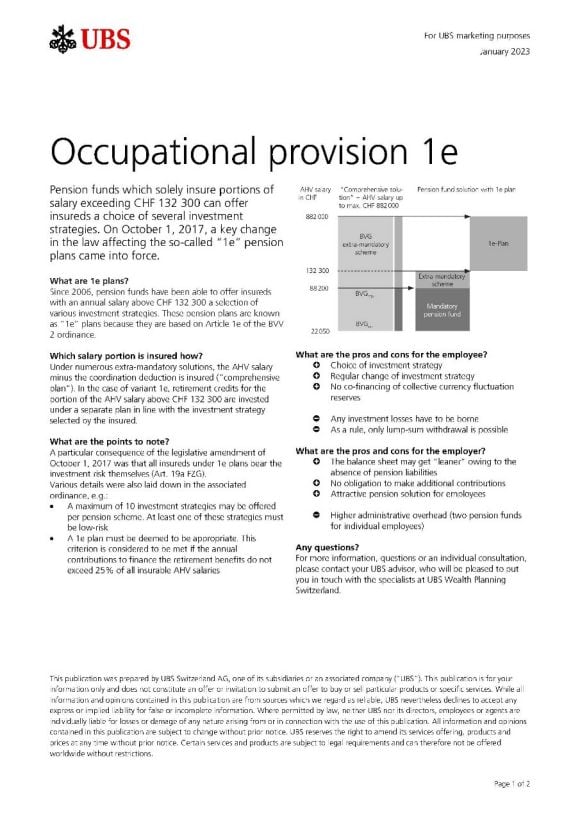 Berufiche Vorsorge 1e
