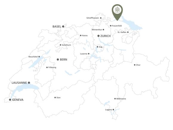 a map of Switzerland with a sign indicating the location of Wolfsberg