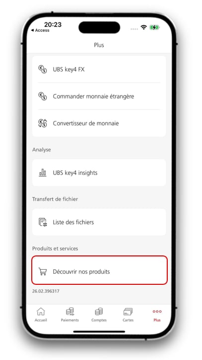 Capture d’écran de la banque mobile
