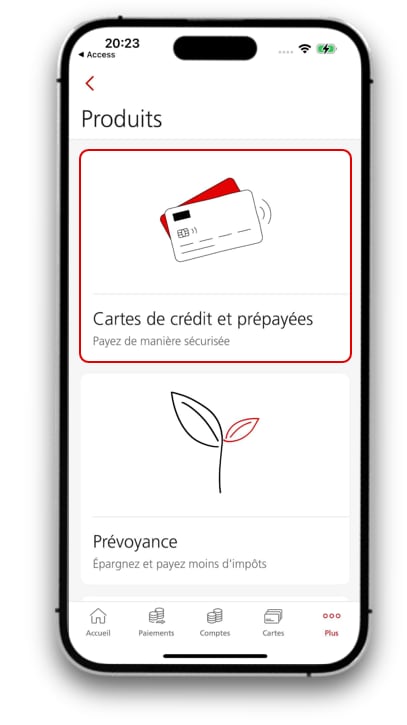 Capture d’écran de la banque mobile