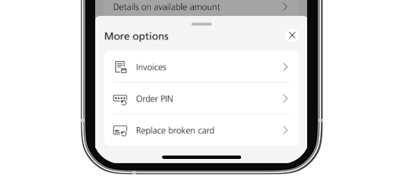 Mobile Banking Screenshot: Menü - Ersatzkarte bestellen