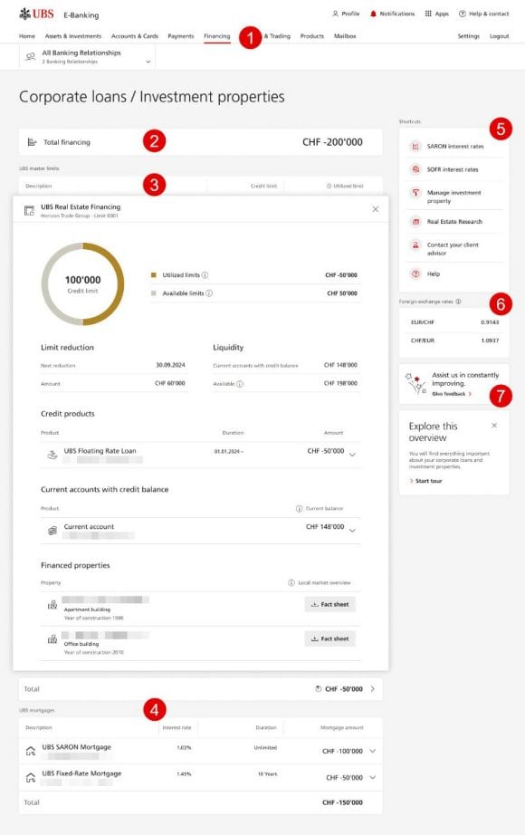 Vue d’ensemble «Crédits d’exploitation / Immeubles de rendement»