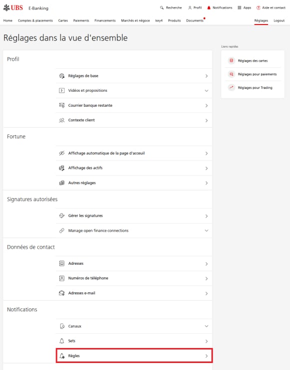 Configurer notifications