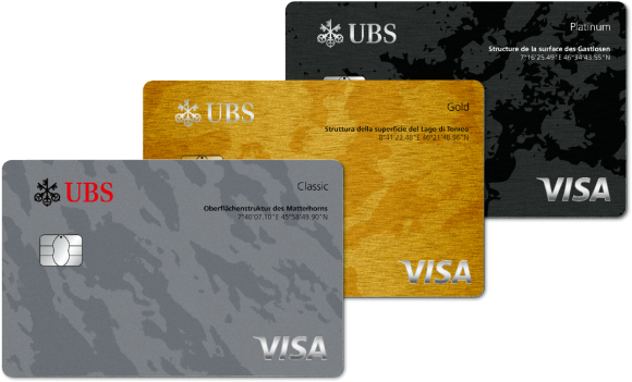 Platinum, Gold and Classic VISA cards arranged one after another