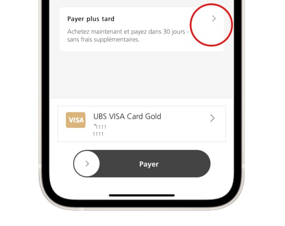 Capture d’écran de la bannière pour changer le mode de paiement en «Payer plus tard»