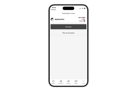 Écran de Mobile Banking avec la liste de suivi