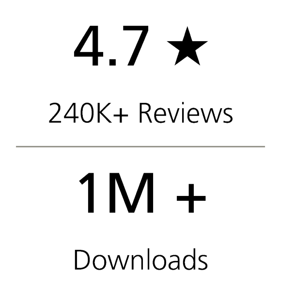 Application with 4.7 rating, 240+ reviews, and 1 million+ downloads