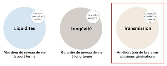 Graphique sur la stratégie patrimoniale d’UBS Wealth Way avec trois cercles: