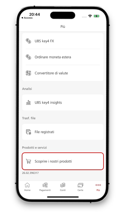 Screenshot del mobile banking