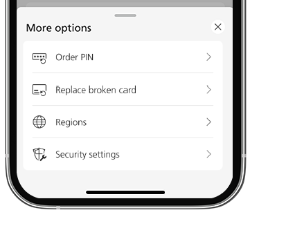 Mobile Banking Screenshot: Menü - Ersatzkarte bestellen