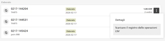 Screenshot dall’e-banking per scaricare il file LSV