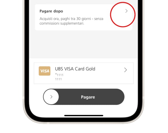 Screenshot del banner per cambiare il metodo di pagamento in "Pagare dopo"