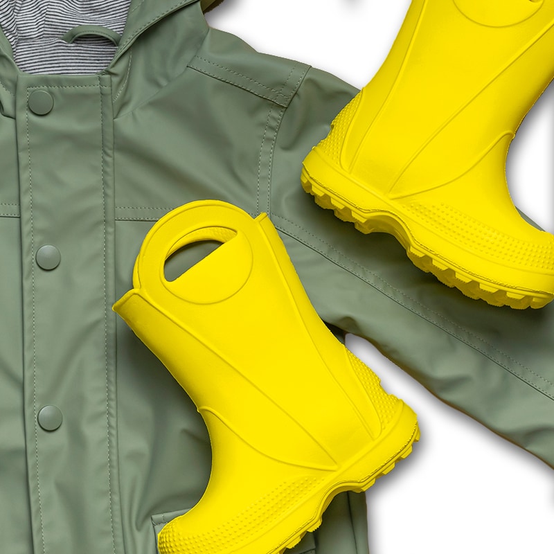A raincoat and rubber boots