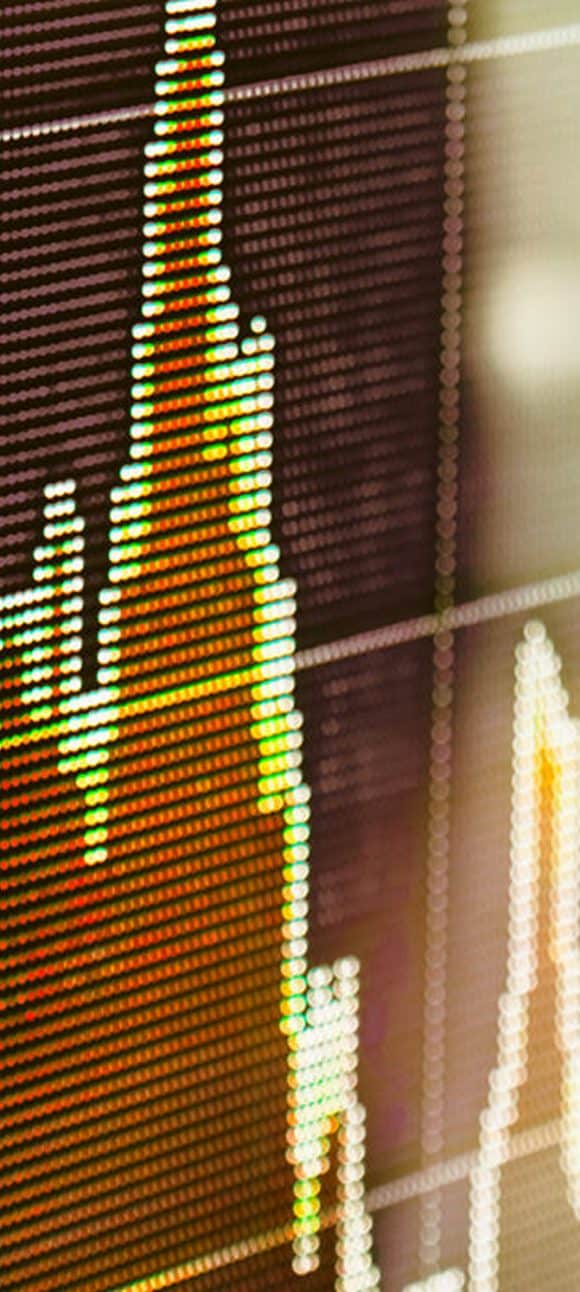 Electronic display of a stock chart showing an up and down direction