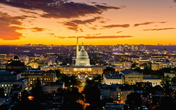 Sunset view of the US Capitol