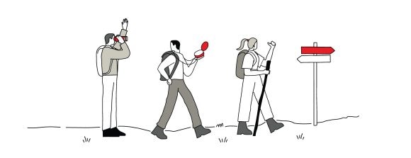 三位徒步旅行者正在寻找前进的方向。