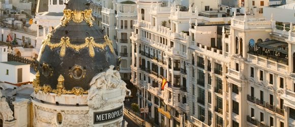 Elevated view of the Gran Via in Madrid, Spain.