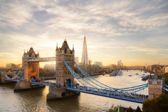 London skyline, Tower Bridge, The Shard and River Thames